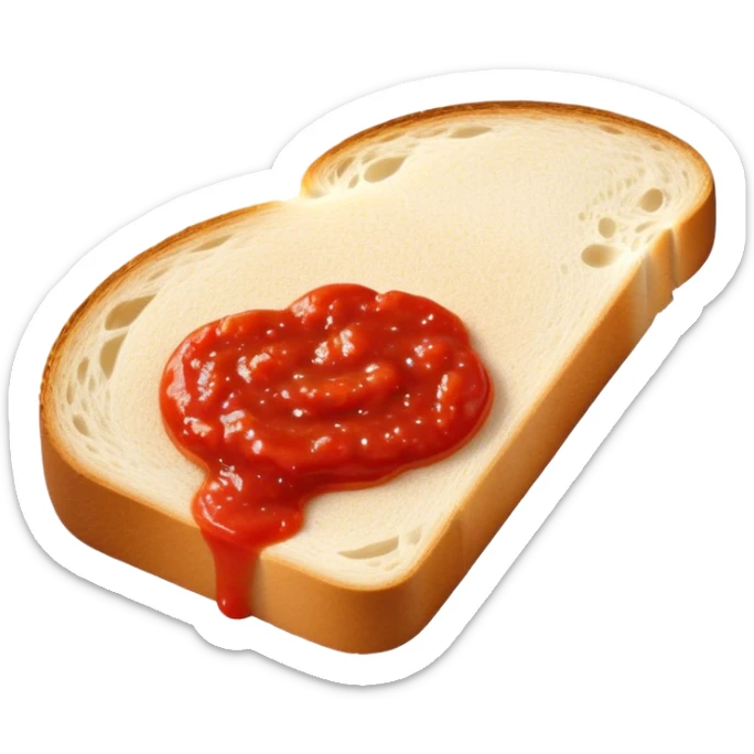 slice of bread with with a line small amount of tomatoe sauce on top sticker