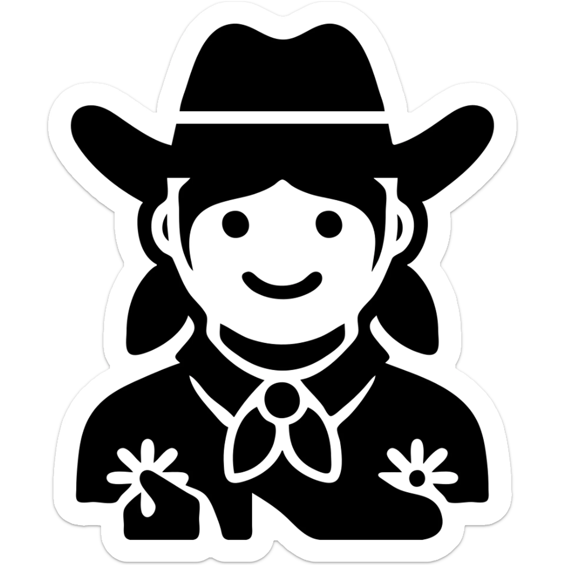Add spurs to the cowgirl, keep simple icon style, clean lines, minimal details, no background sticker