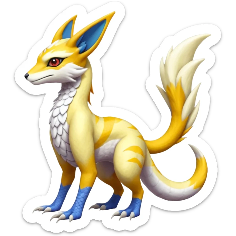 Colorful realistic flurry furry scaly Latias-Vernid-Lombax-Renamon-Zeraora-Bastet-Fakémon-hybrid-fusion-creature, full body sticker