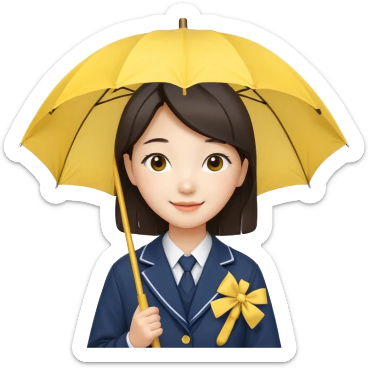 A koean girl wear school uniforms hold yellow umbrella sticker