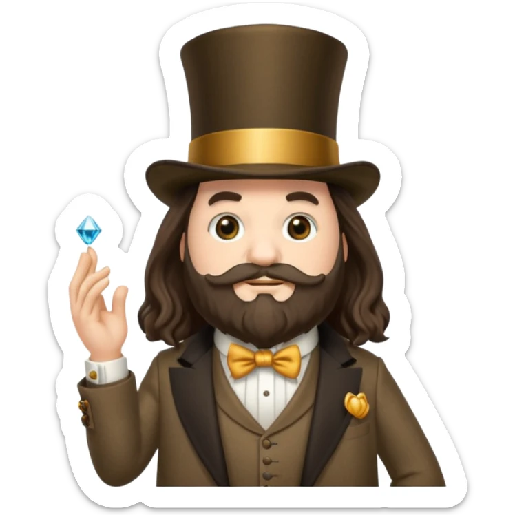 Hagrid dressed in a fancy suit with a top hat, monocle, and diamond rings, exuding wealth and confidence, emoji style sticker
