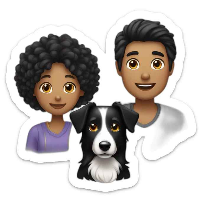Family  man, black long hair woman and black border collie sticker
