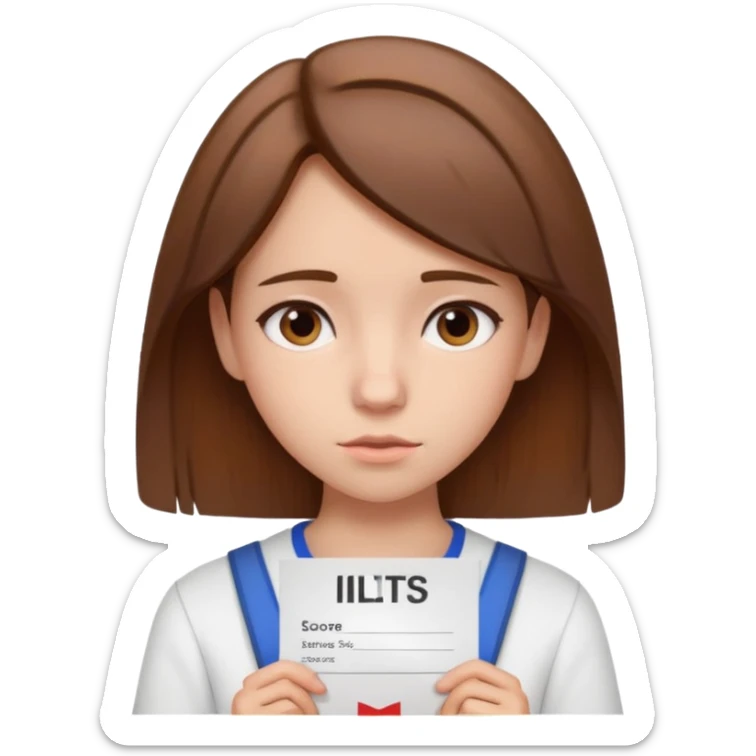 The girl shows her IELTS certificate with a score of 3.0 in disappointment sticker