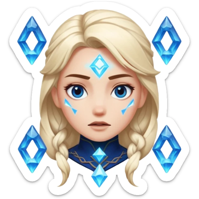 Woman frozen mid-spell, glowing runes around her body, charged silence sticker