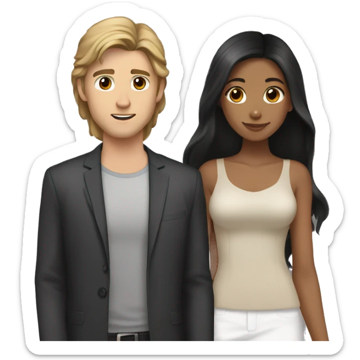 girl black long hair and tan skin and ashy brown haired white guy sticker
