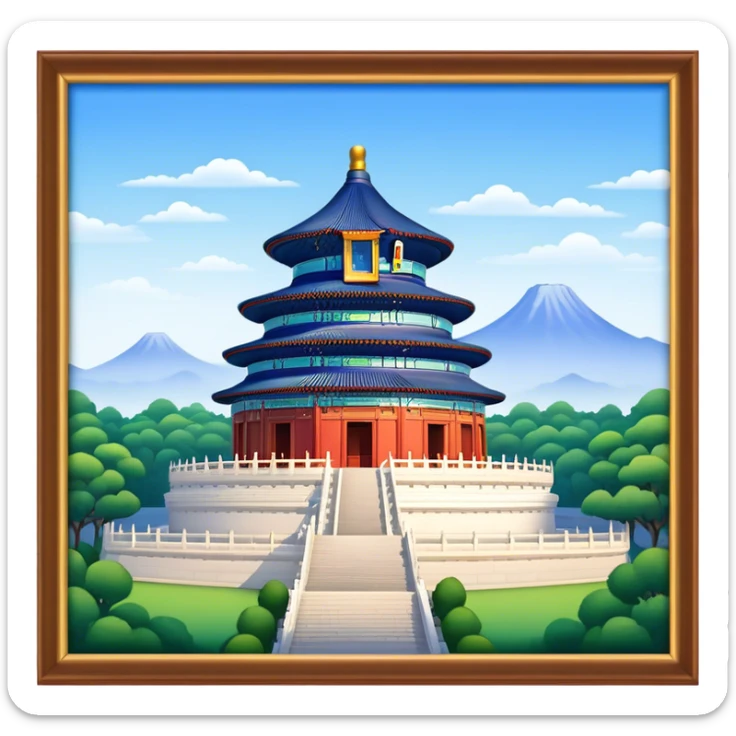 Cinematic Realistic Temple of Heaven Landmark Emoji, depicted with expansive historic architecture set in lush gardens rendered with lifelike detail and serene lighting. sticker