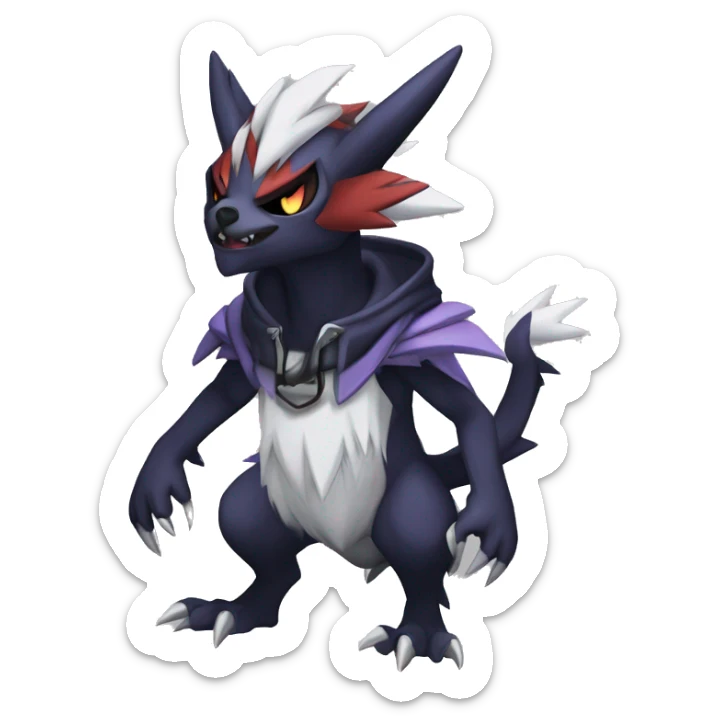 Cool Dark Edgy Absol-Noivern-Quilava-Litten-Pokémon with edgy stripes hoodie spiked collar punk Full Body sticker