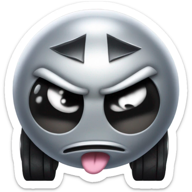 Metal cute mad Kirby Gray ball driving on car wheels with mad eyebrows game sticker