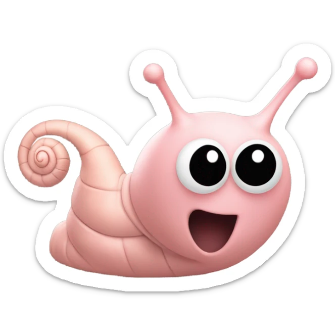 Snail is designed to look like she is made of light pink molding clay. She has black antennae and a simple face consisting of a pair of tiny black eyes and a smiling black mouth. Her shell is swirled on the inside. sticker
