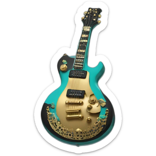 Soolking brook ;black affro cut ;turquoise electric guitar;golden crown ;skeletal face sticker