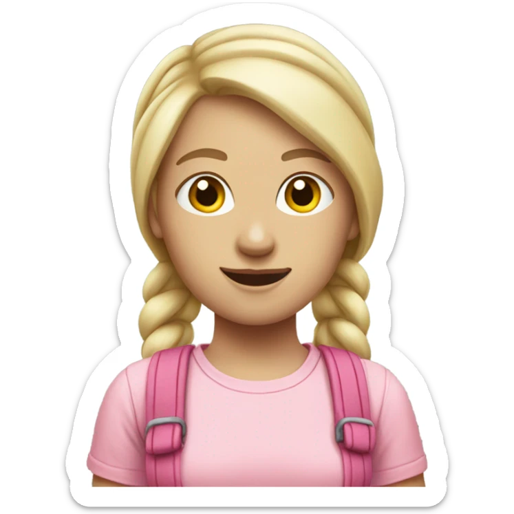 A pale white woman with hair in pony tail wearing pink headband on head, pink t shirt and overalls  sticker