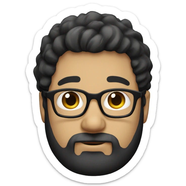 fat white male with wavy black hair and a beard brown eyes with glasses sticker
