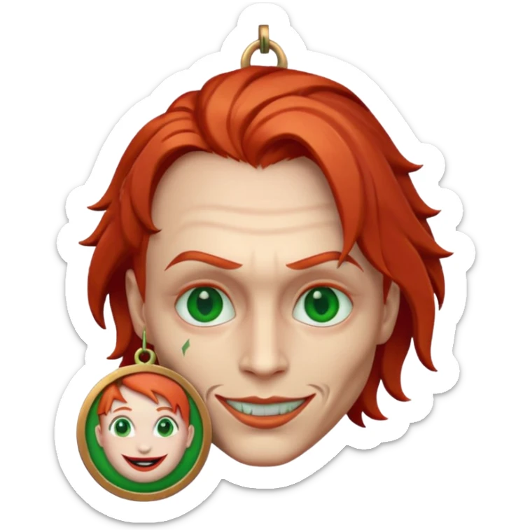 joker emoji with a bronze emoji medal pendant under the face sticker