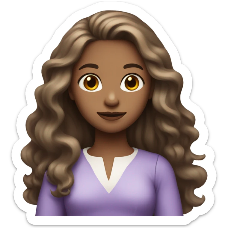 A girl with long hair brown, white skin, purple dress sticker