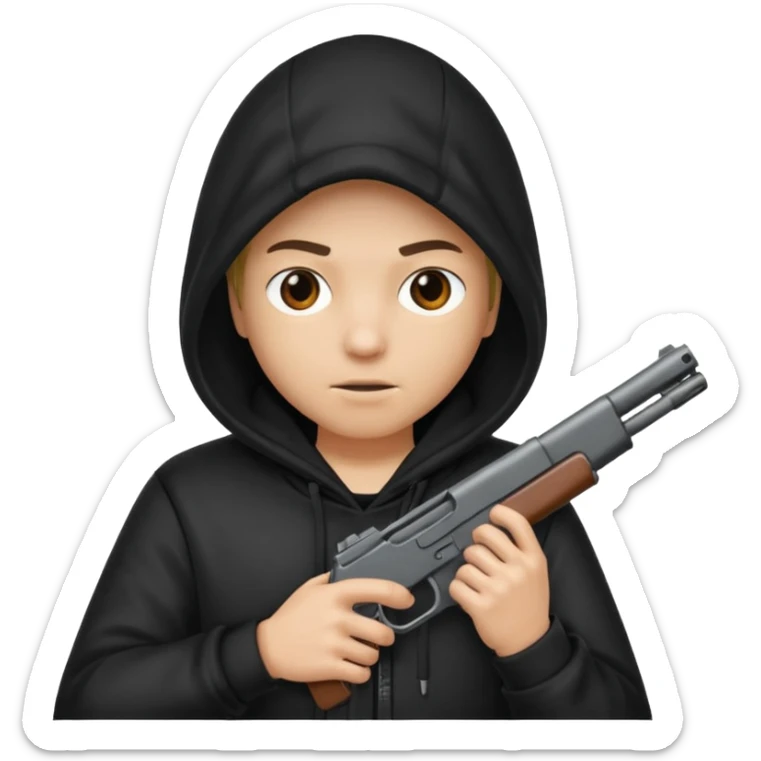 Una persona encapuchada con una pistola que no se ve a la cara sticker