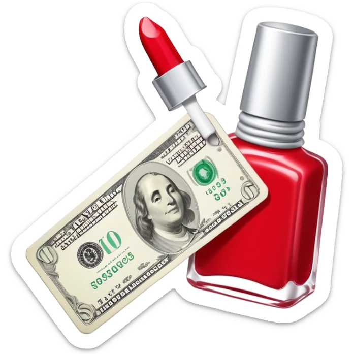 price tag with a few dollar bills and a bottle of nail polish sticker