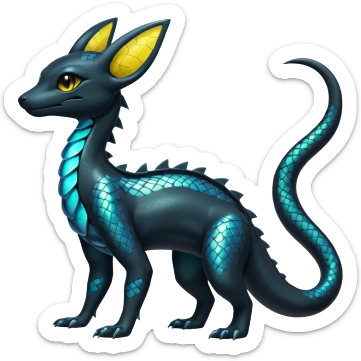 Shiny Iridescent Helioptile-Salandit-Umbreon-Fakémon-hybrid-creature (full body)  sticker
