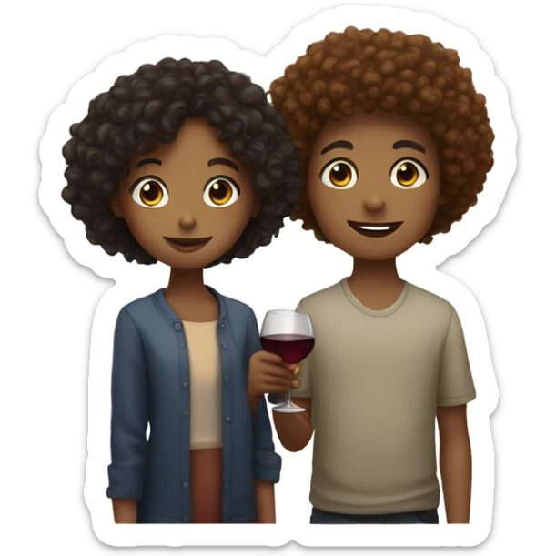 Girl with freckles and curly hair and a boy drink wine   sticker