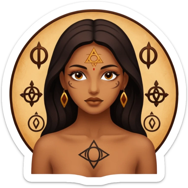 Dark oil traced over woman’s skin forming occult symbols, sensual devotion sticker