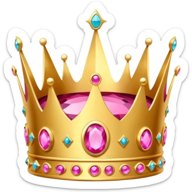 A luxurious golden crown with pink accents and elegant details, featuring a prominent empty space  sticker