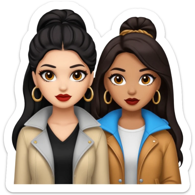 Boujy baddie best friends, trendy heavy makeup both dark hair one light skinned and one caramel skin  sticker