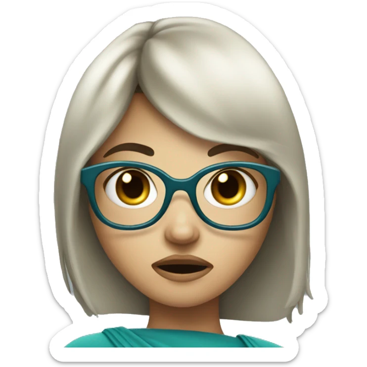 angry princess with bangs brown hair, glasses and blue-green ish eyes sticker