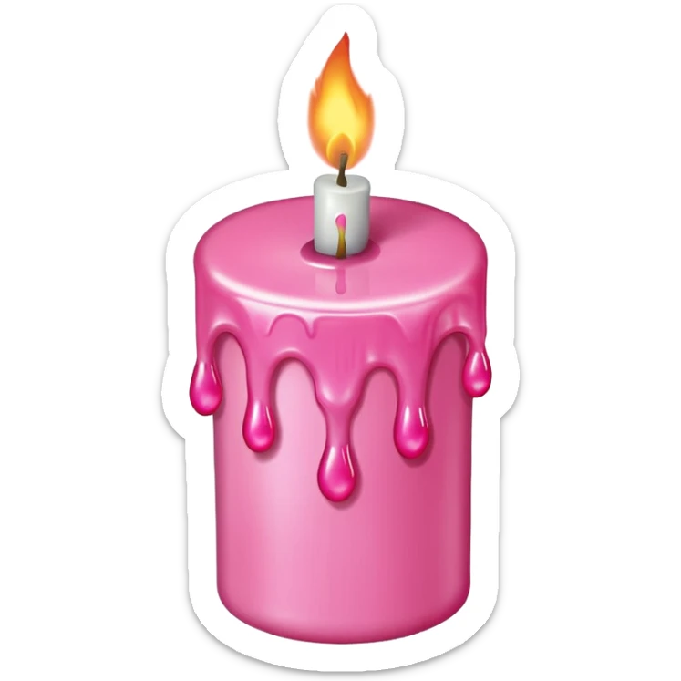 A drawing of a flaming pink candle that could be used at a romantic dinner table. The camera should be isometric at a 45-degree angle. sticker
