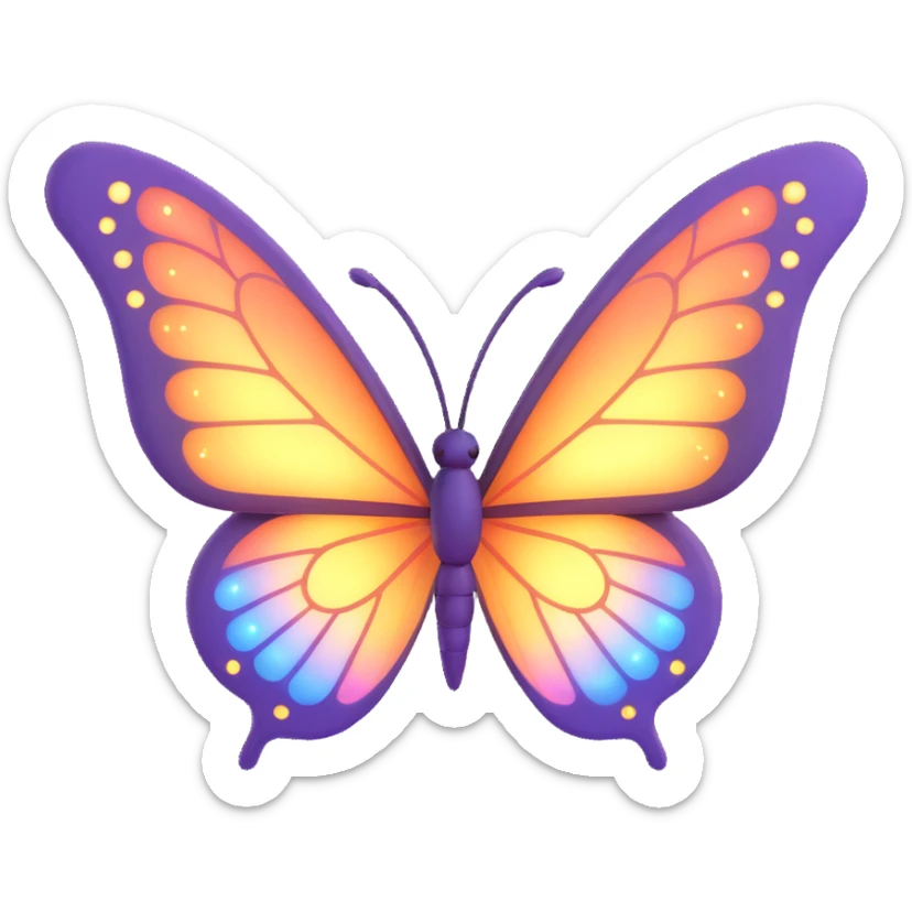 Add lots of glowing and magical dust around the butterfly. Create a soft, magical aura with light flashes and sparkling particles to make the butterfly look like it's from a fairy tale. Keep the background transparent, 3D cartoon, elegant, fantasy style. sticker