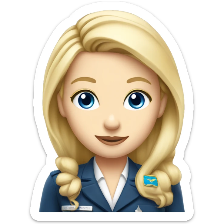 long blonde hair blue eyed girl flight attendant sticker