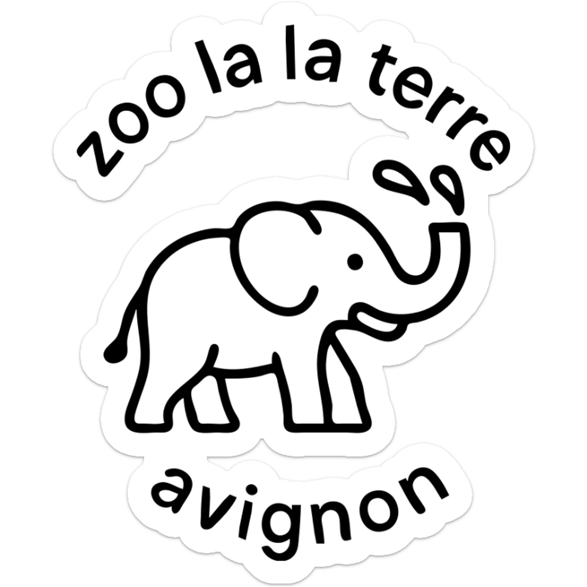 Logo avce un éléphant qui projette de l'eau avec au tour ( en rond ) écris : zoo de la terre avignon  sticker