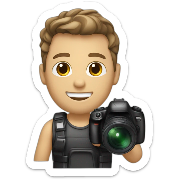 Male Photographer shaved Caucasian wavy hair brunette holding camera sticker