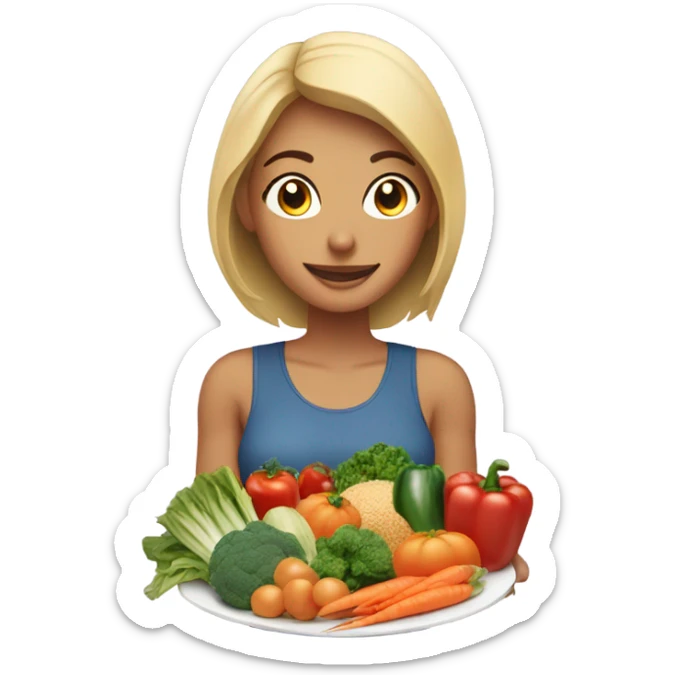 a woman looks at a plate of healthy food sticker