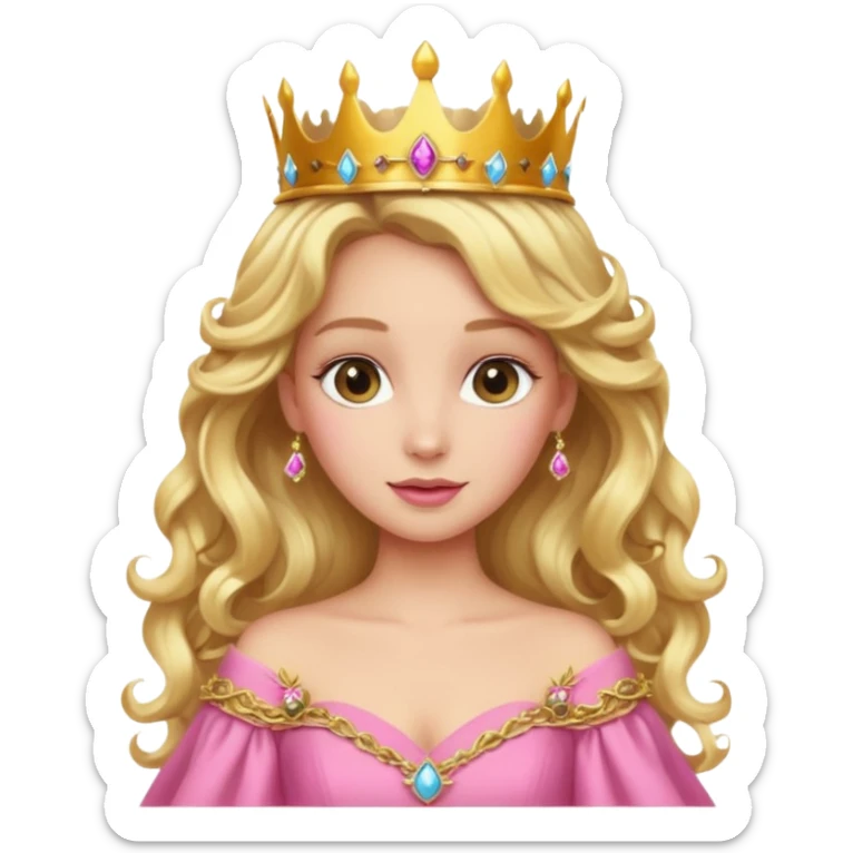 Blonde Princess with long blonde curls, pink gown, golden crown. sticker
