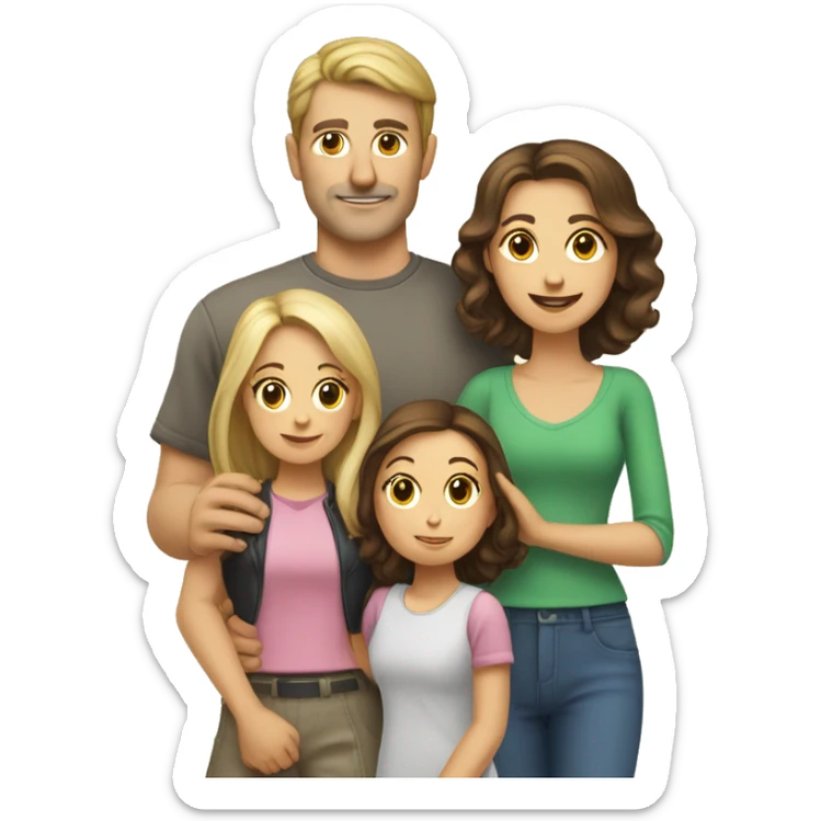 Caucasian family of four with man woman and two girls sticker