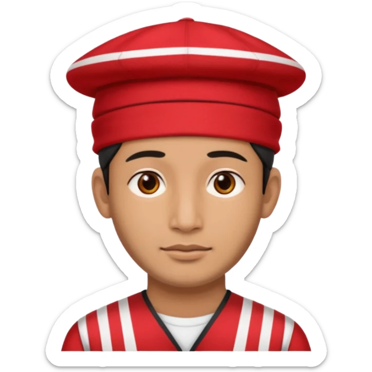 man wearing a Nepali Dhaka topi with stripes and design on it and it should be in red colour sticker