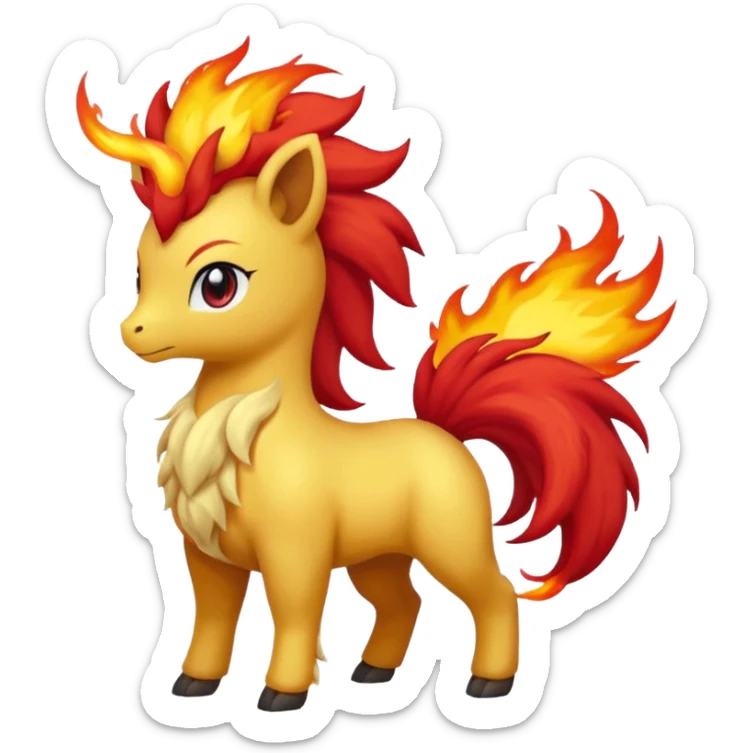 Tponyta pokemon (yellow body, red flaming mane, red flaming tail) NO HORN
 sticker