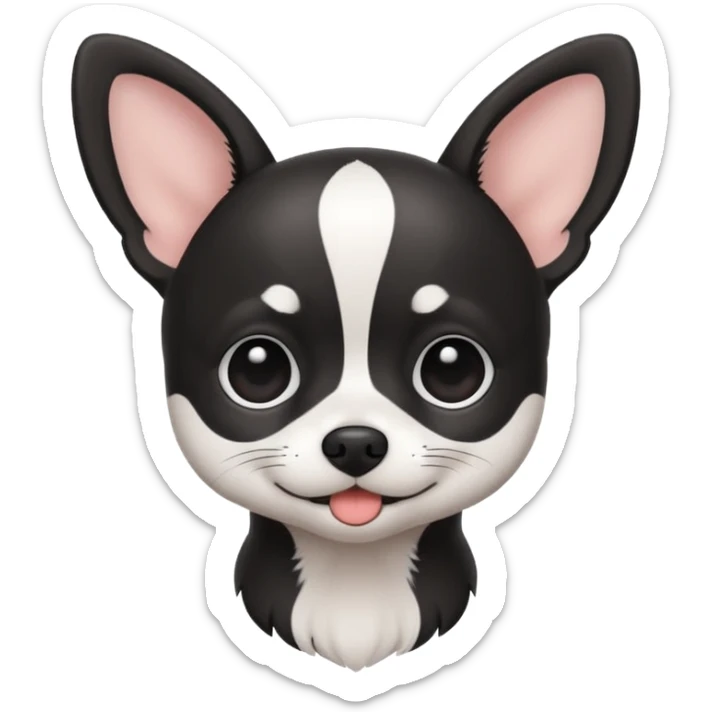 A black and white chihuahua emoji please with a  white line on the center of head and not a big line sticker