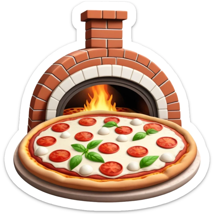 3d claymation homemade neopolitan margherita pizza coming out of brick pizza oven sticker