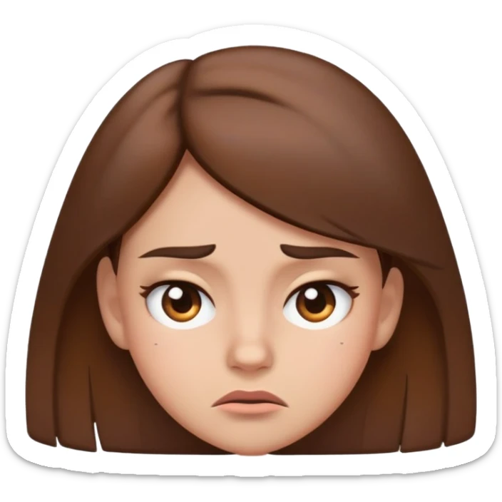 Annoyed girl with brown hair emoji with squinted eyes and one eyebrow raised sticker