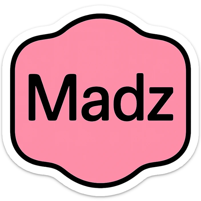 pink logo with the word 'Madz' in a sleek, minimalist font, focusing on elegance and simplicity sticker