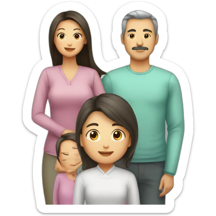 Family, dad is asian, mom is tatar, daughter is with long hair sticker