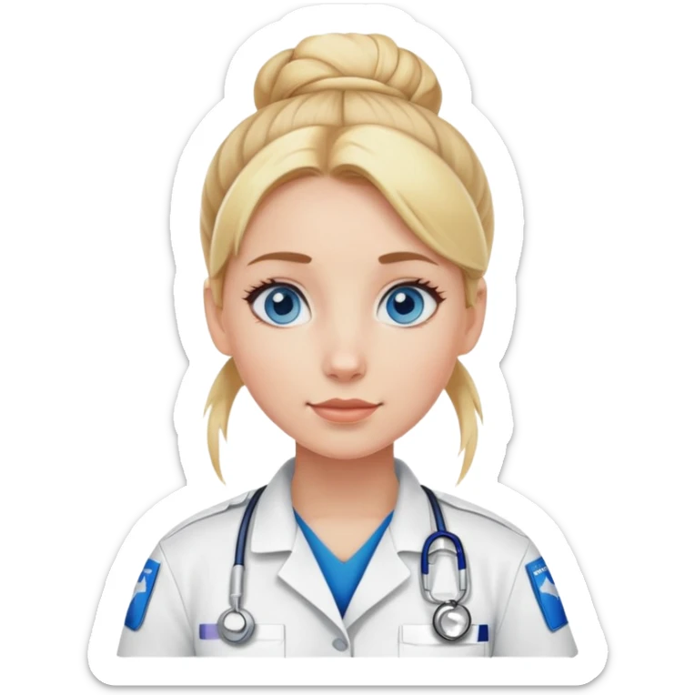 Paramedic girl with blonde hair bun and blue eyes sticker