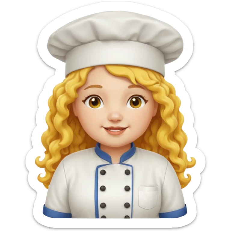 chuppy girl, yellow Long curly hair, happy, wearing chef uniform and chef hat sticker