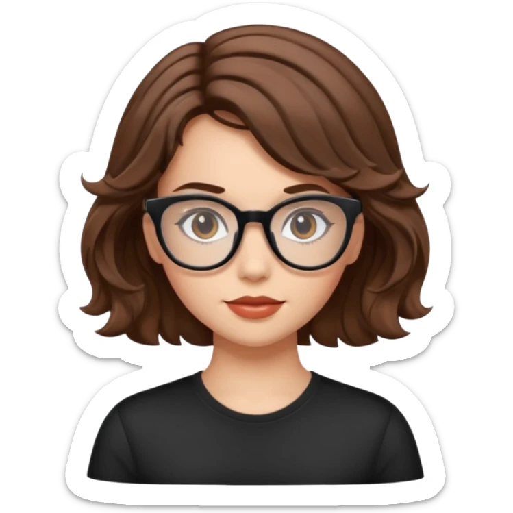 Pretty girl with sport brown wave hair with black glasses sticker