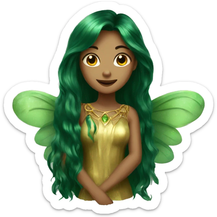 Beautiful, fairy, gold, dark green, green, long hair, big wings sticker