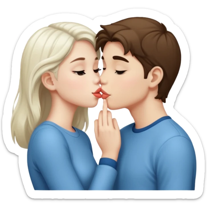 A Cute white skin  boy kissing a white skin girl  sticker