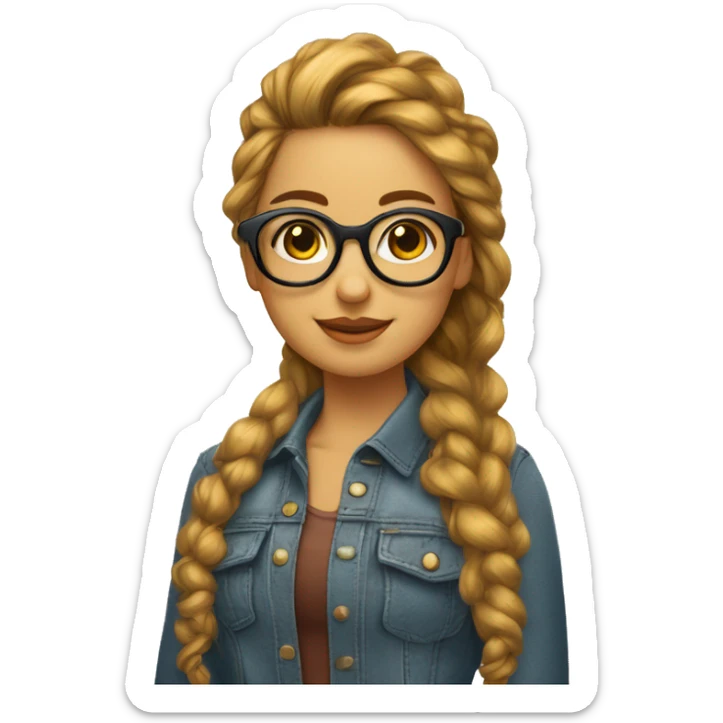 una chica pelirroja, pelo rizado largo, con ojos color miel, gafas finas y piel blanca sticker