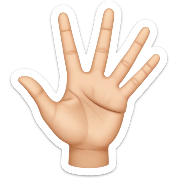 mano haciendo el signo de la paz con la palma hacia adentro al revés, emoji estilo apple sticker