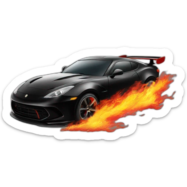 black sports car with red detailing with fire coming from twin exaust sticker