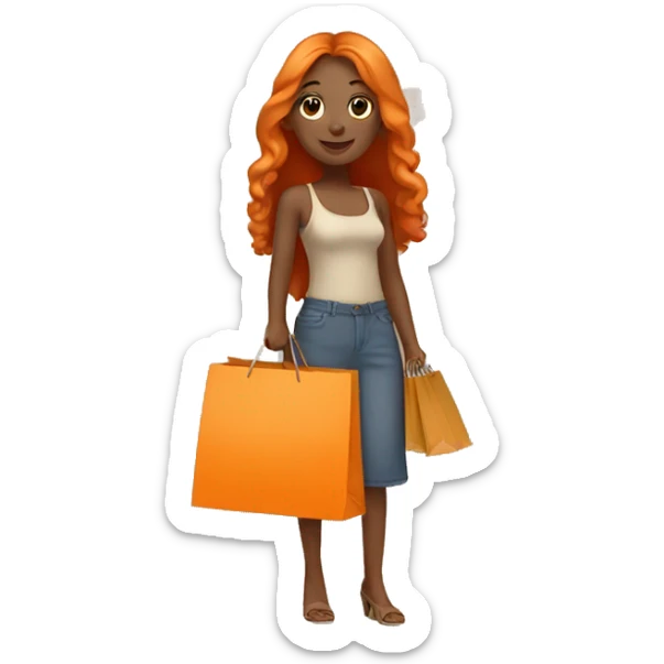 Tan girl with long orange hair holding shopping bags sticker